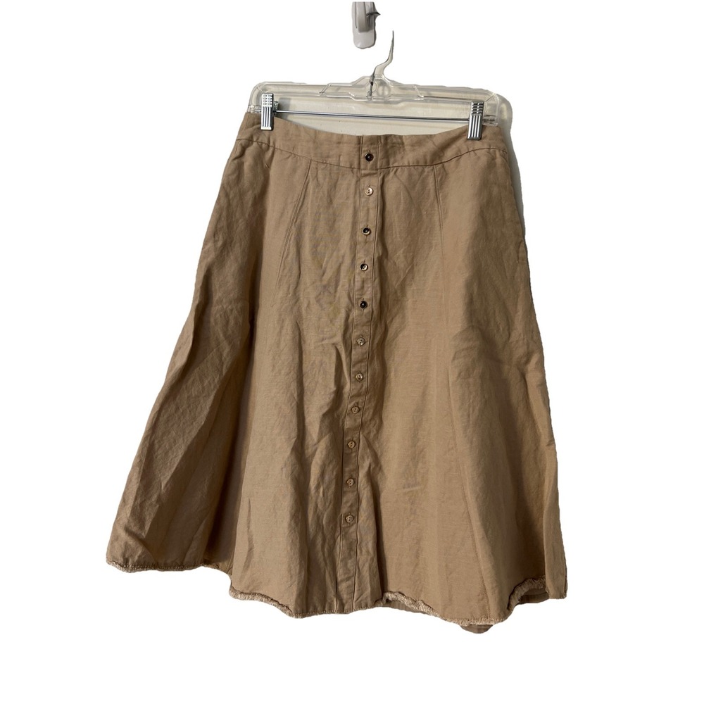 Context Exclusive At Lord And Taylor Linen Midi Skirt Brown Sz 6 Lined Pockets